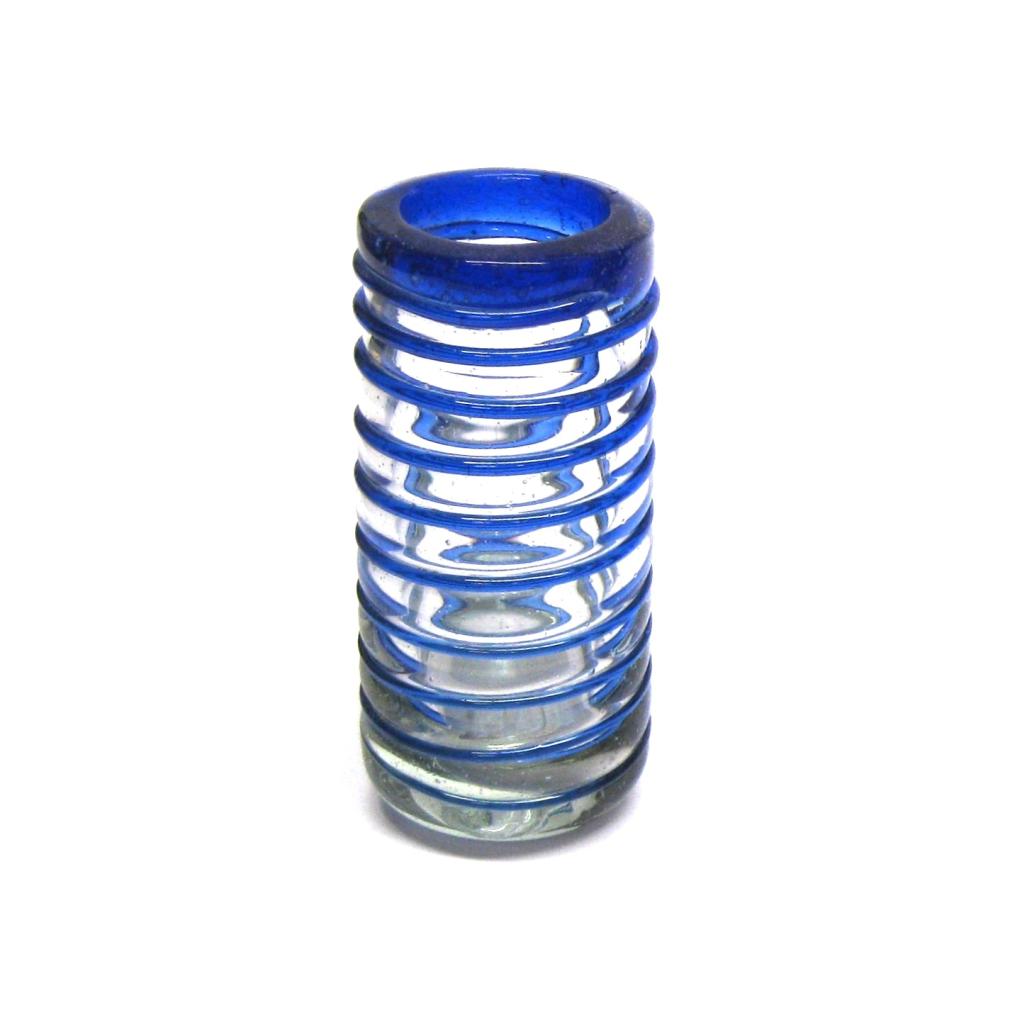 MEXICAN GLASSWARE / Cobalt Blue Spiral 2 oz Tequila Shot Glasses (set of 6) / Cobalt blue threads spinned to embrace these gorgeous shot glasses, perfect for parties or enjoying your favorite liquor.